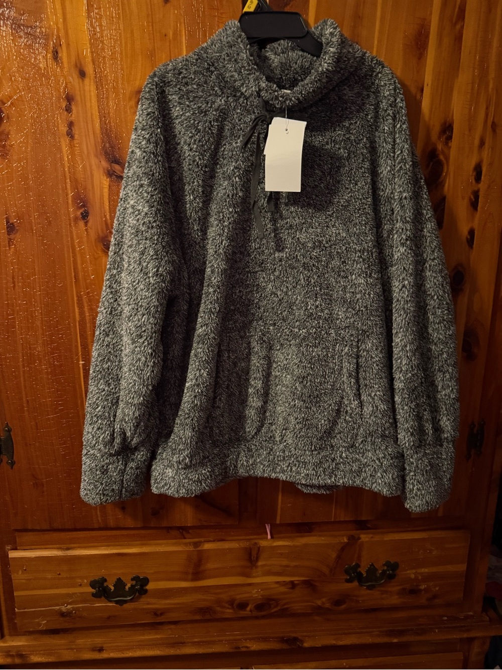 Plush Gray Funnel-Neck Pullover Sweater